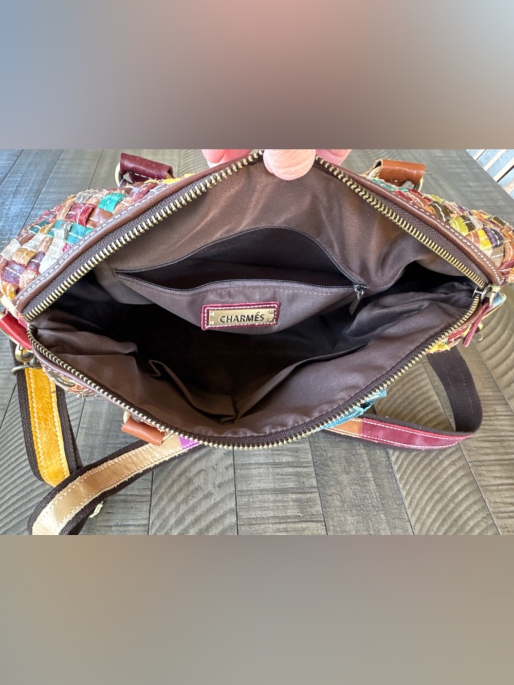 Charmés Los Angeles Leather Woven Multicolor Handbag - Shoulder Purse - Picture 14 of 16